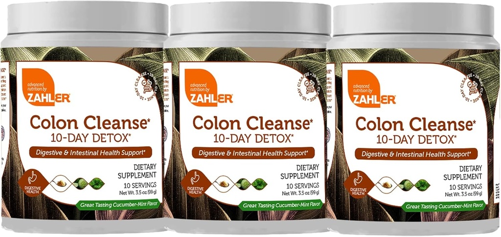 Zahler Colon Reiniging 10-Dag Detox Reiniging - Komkommermunt Smaak - Herbal Digestieve Wellness - Colon Cleanser & Detox voor Bowel Movement, Body Detox, Digestie Hulp voor vrouwen en mannen - 3,5 oz (3 Pack)