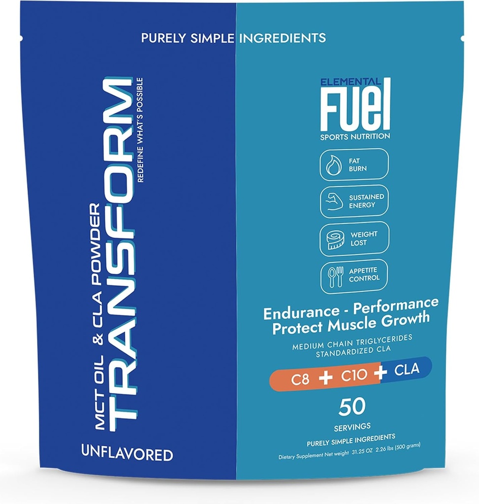 Transformer le MCT Alimentation en mélange d'huile et de CLA - Soutient la gestion du poids santé Masse musculaire maigre, non-OGM, sans gluten, 50 portions
