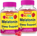 WellYea Kids Melatonin Gummies 1 mg (2 Pack) - Supplément de gommy sans médicament pour l'aide au sommeil, soutien au sommeil pour les enfants - sans gluten, sans gélatine, sans OGM, végétarien - aromatisant naturel - 60 gommies