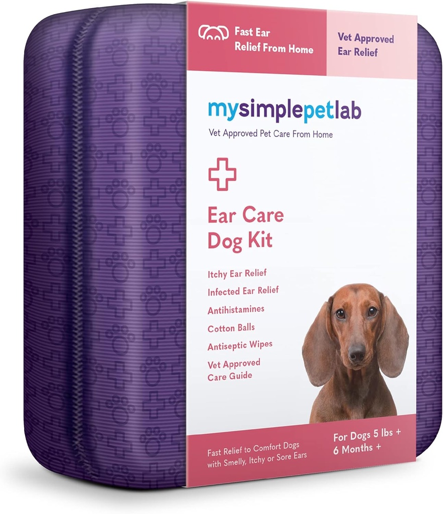 MySimplePetLab Ear Care Dog Kit I Tris médicamenté Flush Dog Ear Cleaner I Traitement de l'infection par Ketoconazole I Hydrocortisone gouttes I Confort pour les oreilles émaillées, démangeaisons ou douloureuses