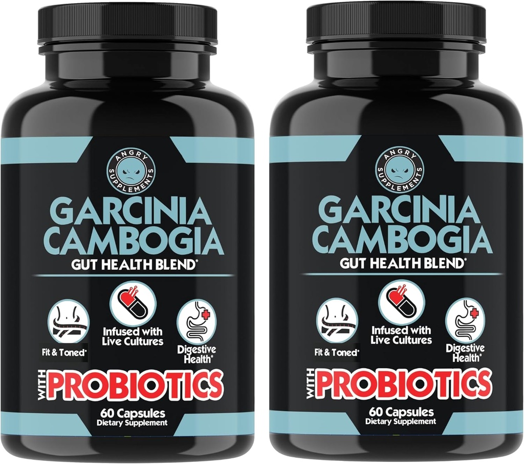 Boze Supplementen Garcinia Cambogia met Probiotica, Gut Health Multivitamine w. Vitaminen A, C, D, E, K, B2, Zink, Selenium, Koper, Chroom + Herbal Blend Capsules (2- Flessen, 120ct Totaal)