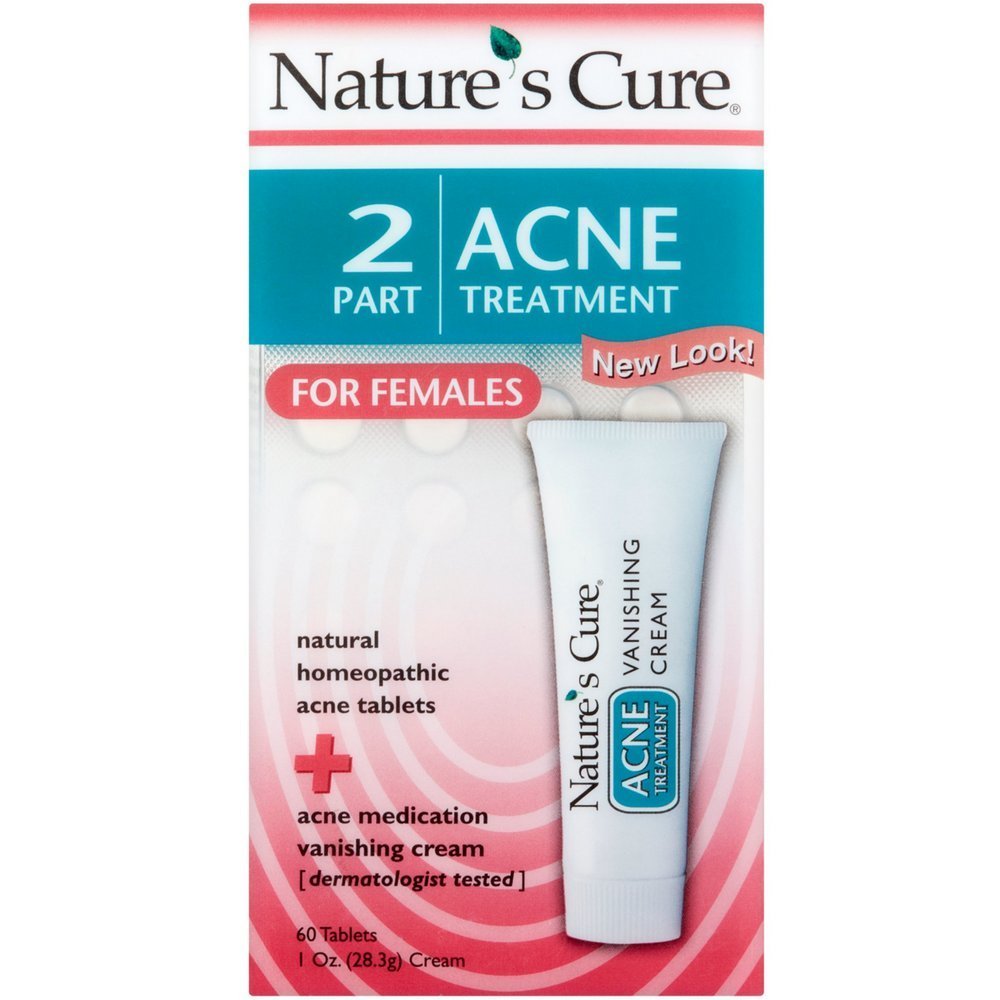 Nature's Cure 2 Part Acne Treatment for Females 60 tablets 1 oz Cream (pack van 7)