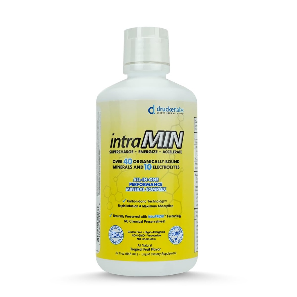 DRUCKER Labs - IntraMIN Organic Liquid Trace Minerals Dieetsupplement voor mannen, vrouwen, kinderen, Immune Support, Muscle Support, Non GMO, Gluten Free, Vegan, Elektrolyten (32 oz., Tropical Fruit Punch)