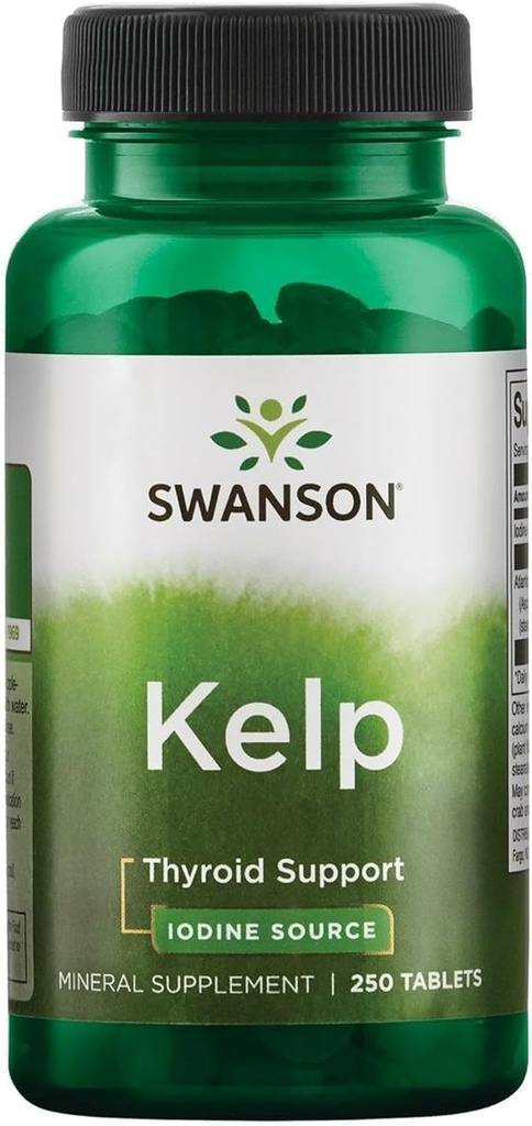 Swanson Premium Merk Kelp - Natuurlijke Jodium Bron Ondersteuning Thyroid Health - Mineral Supplement w/Jodine Source Standaard 0,4% - (250 tabletten, 225 mcg Elk)