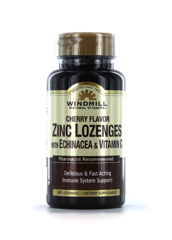 Vitamines du moulin à vent Losanges au zinc avec l'échinacée et la vitamine C - Saveur de cerise, 60 Losanges, 60 portions, 60 dénombrement