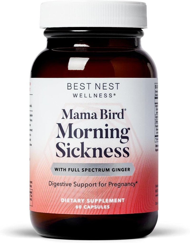 Best Nest Wellness Mama Bird Morning Sickness Relief - Gentle Supplement Formula Aids against Morning Disease - Supplement with Gember Extract & Root Powder - 60 Capsules