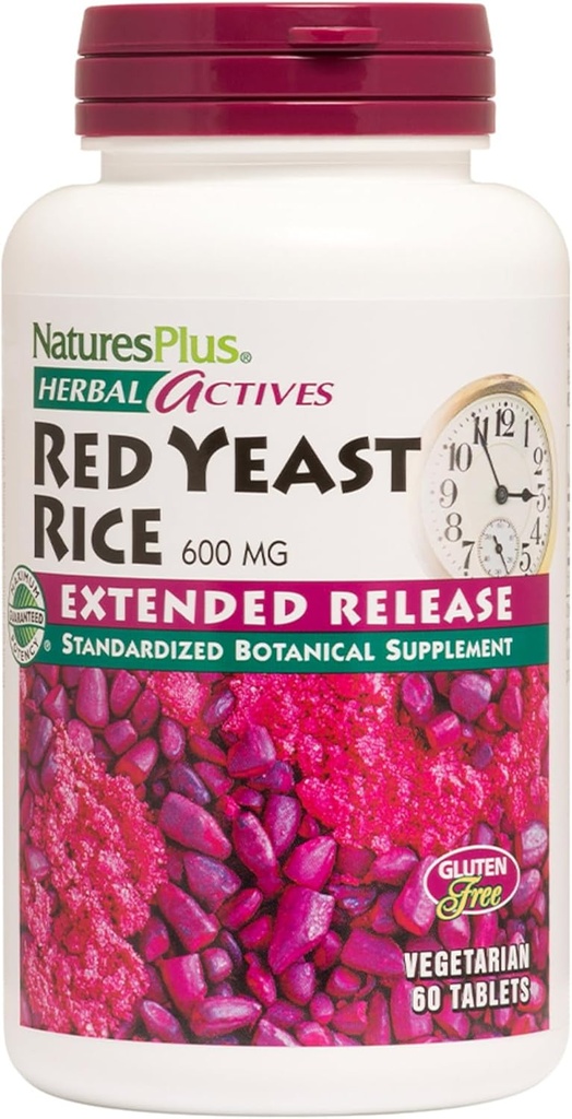 NaturesPlus Actifs à base de plantes Riz de levure rouge à libération prolongée 600 mg - 60 comprimés, lot de 3 - soutient le bien-être général - Végétarien, sans gluten - 180 portions totales