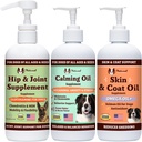 Natural Dog Company Wellness Bund$le voor honden, Food Toppers, vloeibare supplementen met (1) huid- & jasolie, (1) vloeibare Glucosamine, (1) Calming Oil
