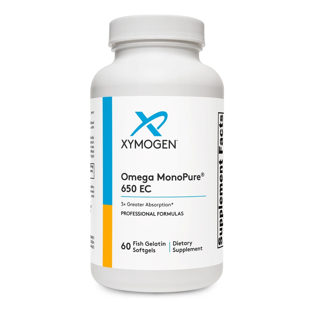 XYMOGEN Omega MonoPure 650 EC - Omega-3 Fish Oil Supplements for Women & Men - with EPA, DHA & DPA - Smaller Softgels with 3X Greater Absorptie - Support a Healthy Heart & Cognition (60 Softgels)