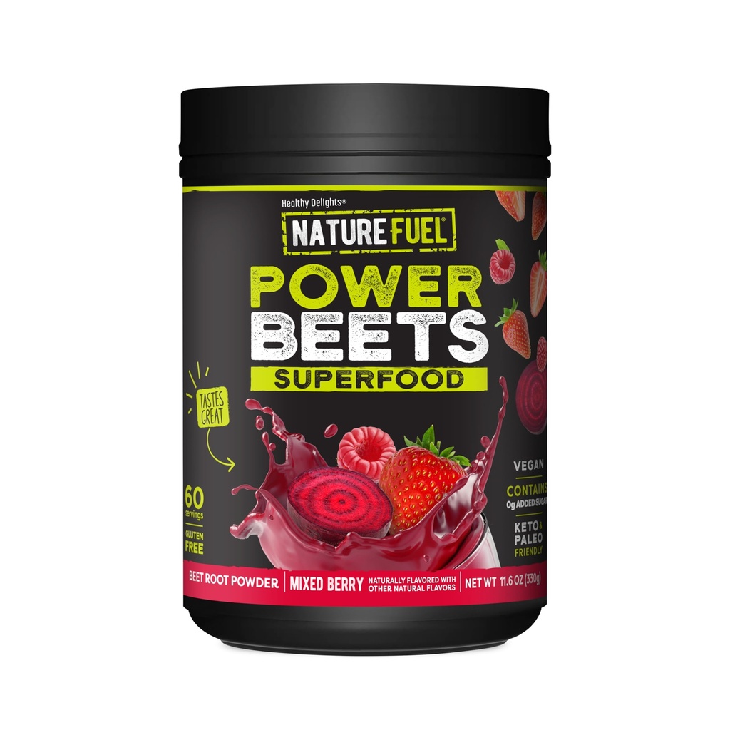 Nature Fuel Power Beets Powder, Delicious Mixed Berry, Concentrated Superfood Supplement, Ondersteunt Circulatie, Natuurlijke Energie & Uithoudingsvermogen, Niet-GMO, 60 Servers (Verpakking mei Vary)