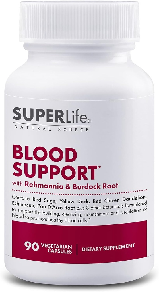 Blood Support - met Rehmannia, Dandelion, Red Clover, Burdock Yellow Dock, Echinacea & Pau D'Arco 