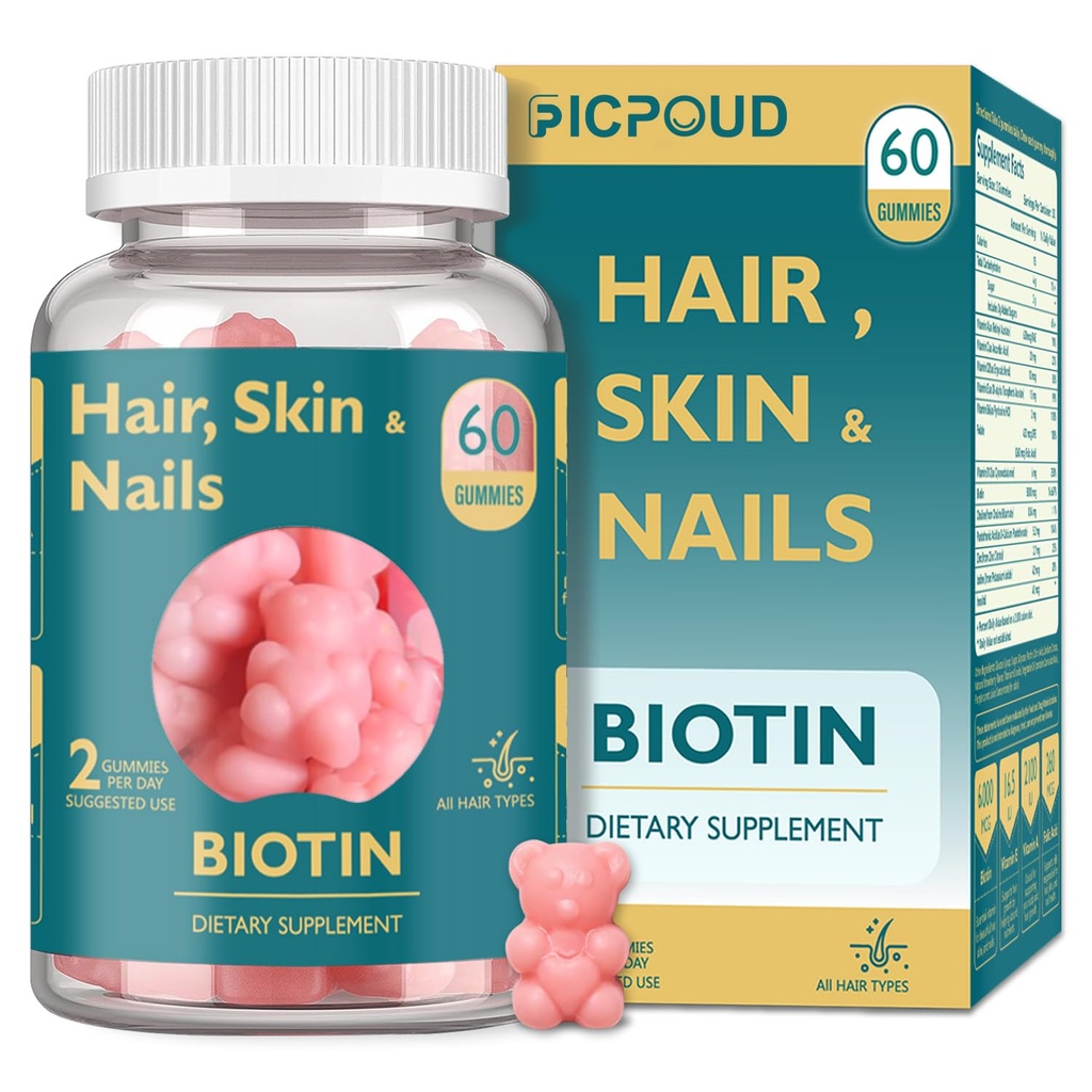 Hair Skin and Nails Biotin Gummies, ondersteunt gezond haar, huid & Nails, Vegan vitamines voor vrouwen & mannen, ondersteunt haargroei en sterkere nagels, gezonde huid, 30 dagen aanbod