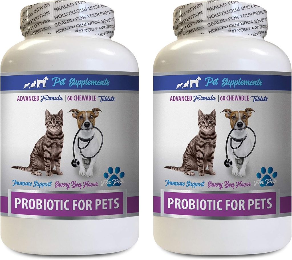 kat slechte adem Treats - PROBIOTICS voor Huisdieren - Honden Katten - Bad Gas en adem Treats - Advanced Immune Boost - Beste probiotica voor Katten - 2 flessen (120 Treats)