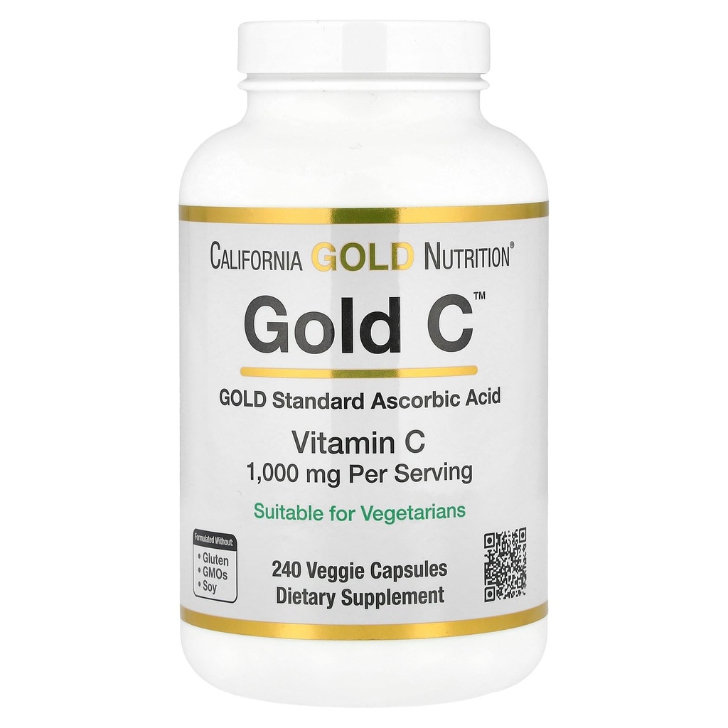 California Gold Nutrition Gold C USP Grade Vitamine C Supplement - Immune Support & Seizoengebonden Wellness - Vegetarisch vriendelijk - Glutenvrij, Non-GMO - 1000 mg - 240 Veggie Capsules
