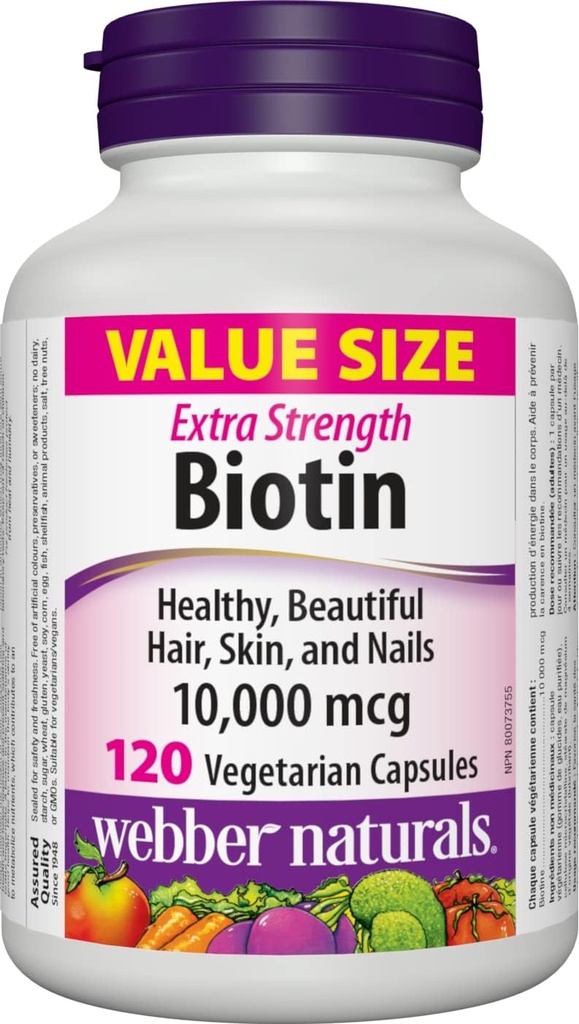 Webber Naturals Biotin Extra Sterkte 10.000 mcg, 120 capsules