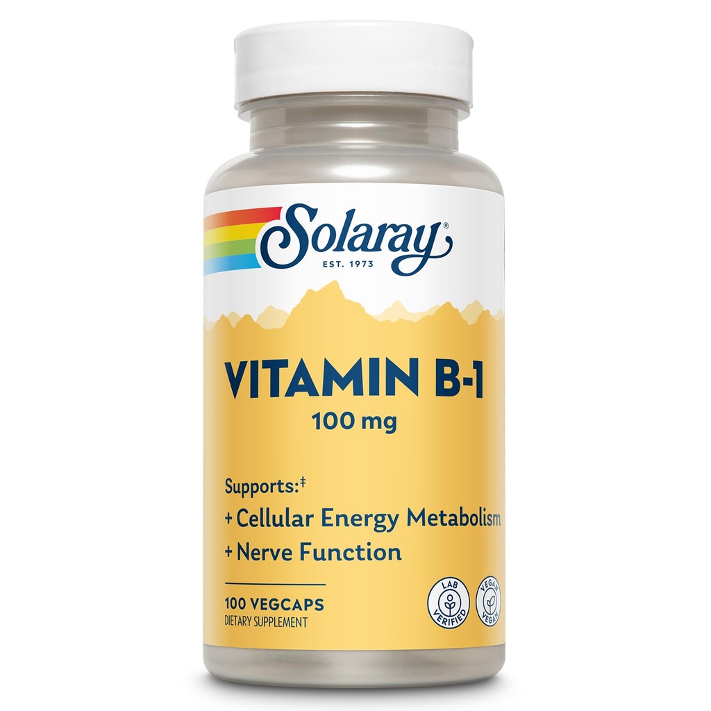 SOLARAY Vitamine B-1 100 mg Gezonde energie Metabolisme, huid, hersenen, hart en zenuwstelsel Ondersteuning 