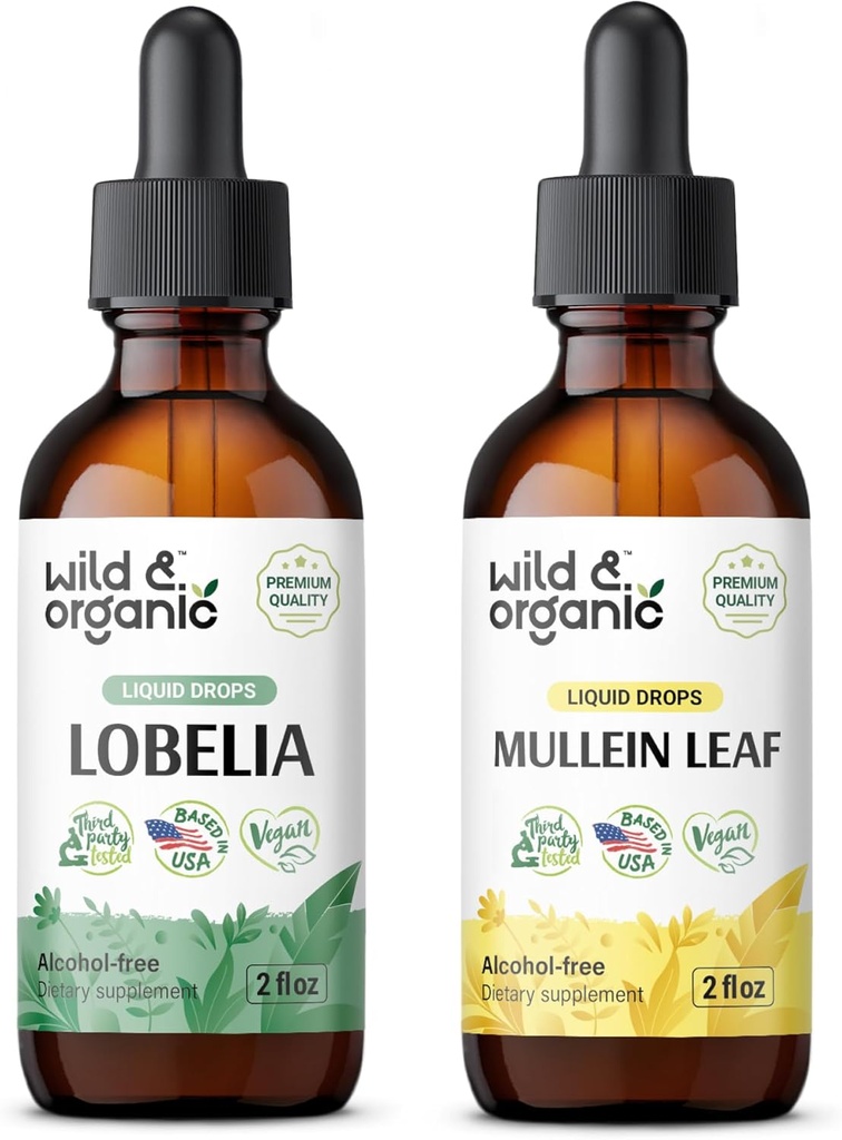 Wilde en organische Lobelia Tinctuur 2 fl oz & Mullein Tinctuur2 fl oz