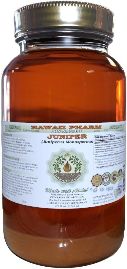 Juniper Alcoholvrij Liquid Extract, Biologische Juniper (Juniperus Monosperma) Gedroogde Berry Glycerite Hawaii Pharm Natural Kruidensupplement 32 oz Ongefilterd