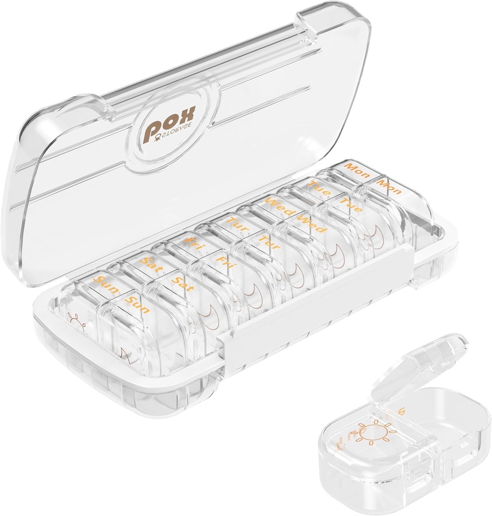 HBlife Weekly Pill Organizer en Dispenser 2 keer per dag, Dagelijks AM en PM Travel Pill Box 7 dagen voor vitamines, medicijnen, supplementen en visolie, stofdichte geneeskunde Divider geval (Wissen)