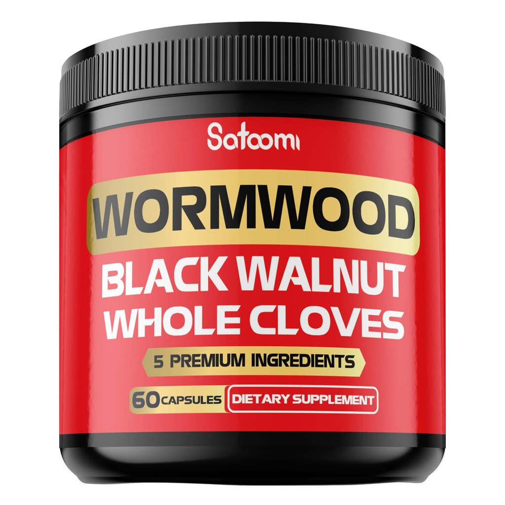 Satoomi 5 in 1 Wormhout Capsules Supplement - Geextracteerd uit zwarte walnoot, Whole Cloves, Kurkuma en Berberine HCl - Immuunsysteem & Digestie Gezondheid - 60 capsules