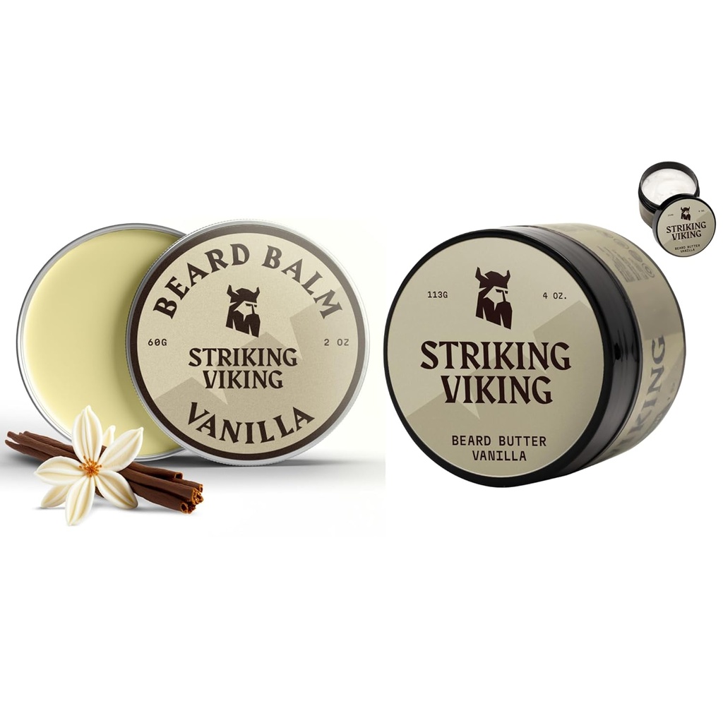Opvallende Viking Pack van 2 baardbalsem (2oz) en baardboter (4oz) Vanille geur