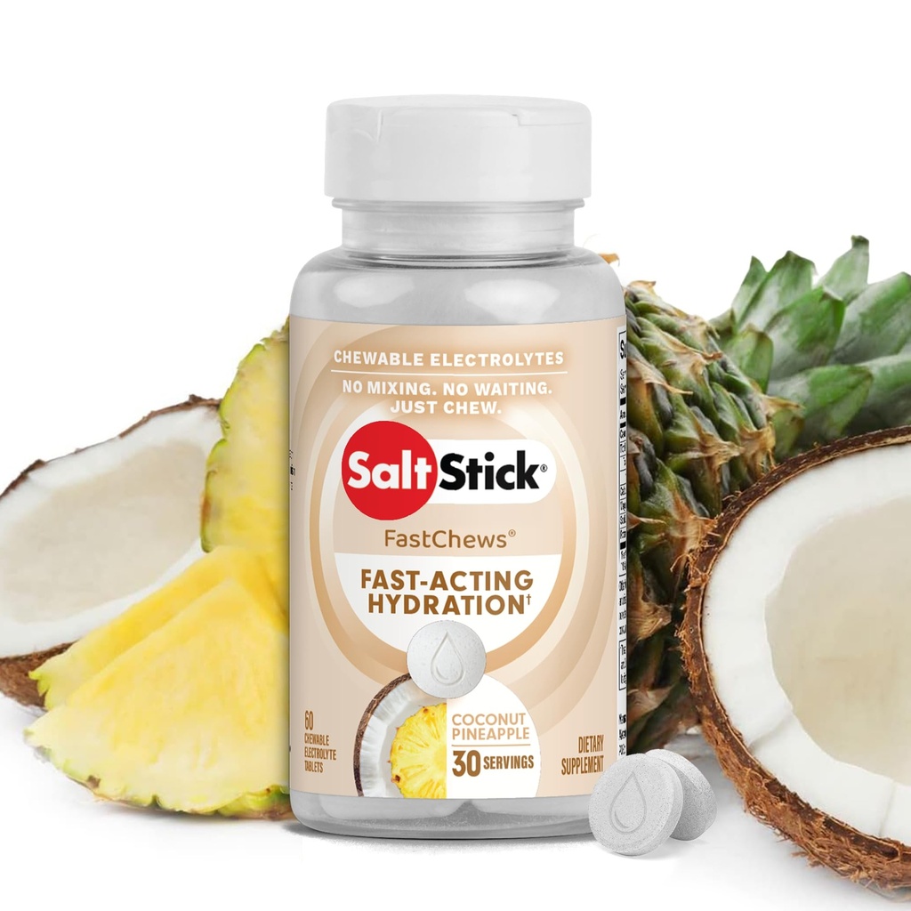SaltStick Electrolyte FastChews - 60 Coconut Ananas Kauwbare Electrolytes - Zout tabletten voor hardlopen en hydratatie, Electrolyte Kauwen - 60 Tellen