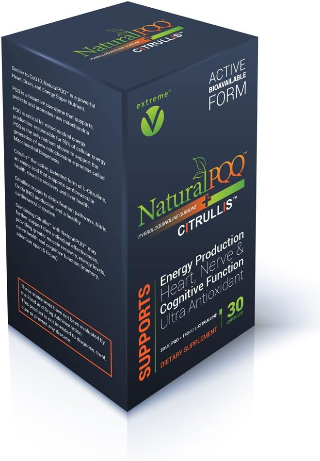 NaturalPQQ - Mitochondrial Energy Nitric Oxide Booster - Citrullis for Extended Energy. 20mg (Pyrrolochinoline Quinone)