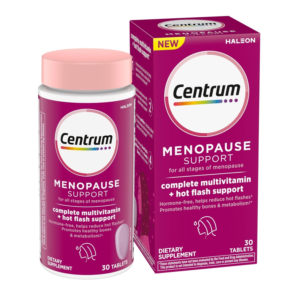 Centrum Complete Multivitamin Supplement + Hot Flash Support Ménopause Support Comprimés, avec GeniVida cliniquement étudié, 30 Compte