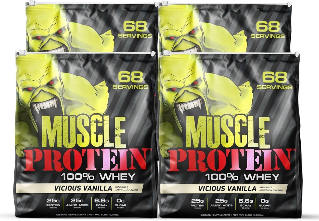 COLOSSAL LABS Muscle Whey Protein Flavored Protein Powder, 25.000mg Aminozuren/Serven, Koud Gefilterd(Verpakking mei Vary) (20 Pond (pakket van 4), Vanille)