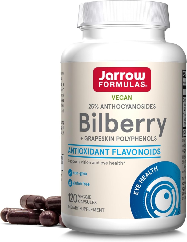 Jarrow Formulas Bilberry & Grapeskin Polyfenols Capsules - 120 Telling - Bilberry Supplement for Eyes - Antioxidant Supplement - For Eye Health - Vegan - Non-GMO