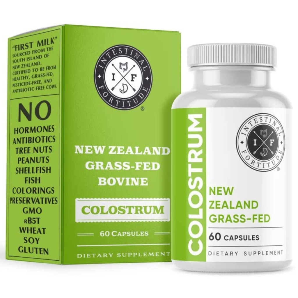 Fortitude intestinale 100% Grass Fed New Zealand Cows Colostrum Capsules, Grassfed, Hormone Free, GMO Free, Optimal Gut Health and Immune System Support, Leaky Gut, IBD, 500 mg Capsules, 60 CT