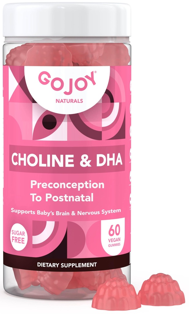 Prenatale Choline & DHA Gummies - Preconceptie voor postnatale Gummy Vitamine Supplement voor zwangere vrouwen - Gezoet met monniksfruit - 3e partij getest - niet GGO, glutenvrij, veganistisch