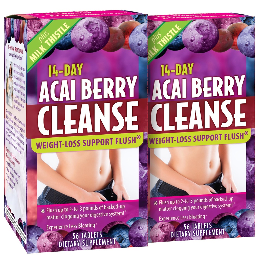 Nutrition appliquée Nettoyage des baies d'açai de 14 jours - 56 comprimés, boîte de 2 - Soutien de perte de poids Flush + chardon de lait - 56 portions totales