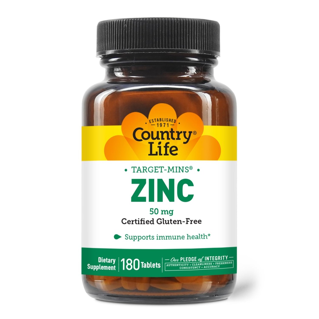 Pays Vie Cible-Mins Zinc 50 mg 180 Comprimés - Suppléments de zinc pour la santé immunitaire - Zinc 50mg - Zinc Support