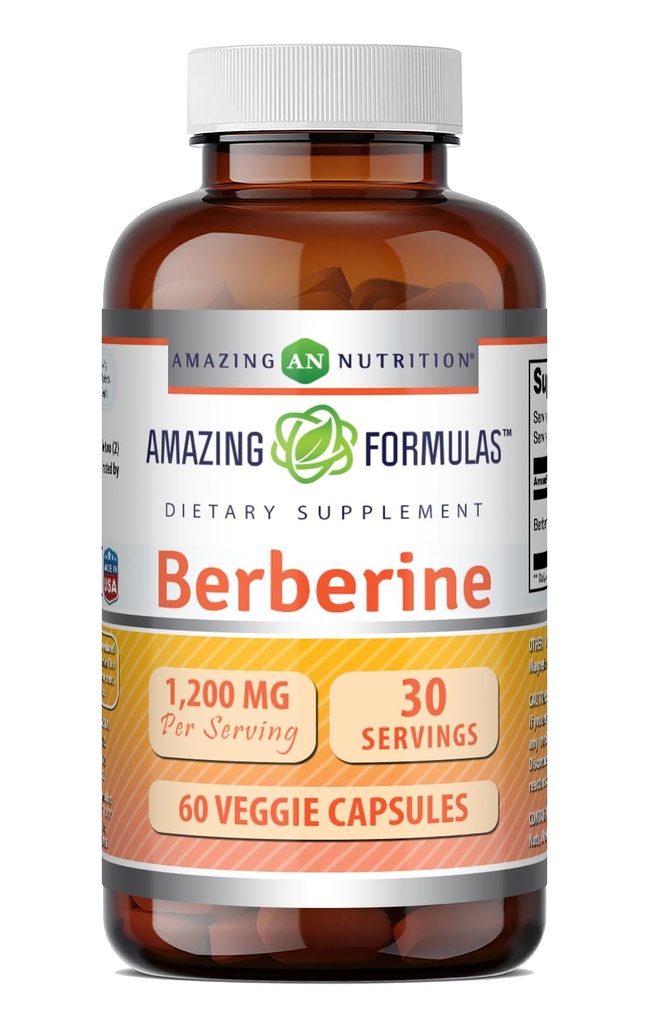 Amazing Formulas Berberine Supplement | 1200 Mg per Serving | Veggie Capsules | Non-GMO | Gluten-Free | Made in USA (60 Count, 1 Pack)
