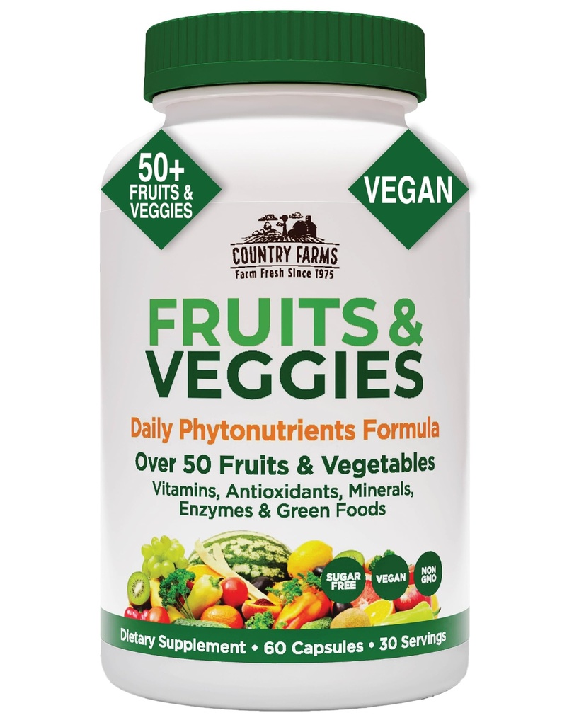 CARACTÉRISTIQUES DE PAYS Super Fruits et légumes Capsules, complément alimentaire entier, puissant antioxydant, soutient l'énergie, la santé immunitaire, stimule la santé digestive, 30 Super aliments, 30 portions