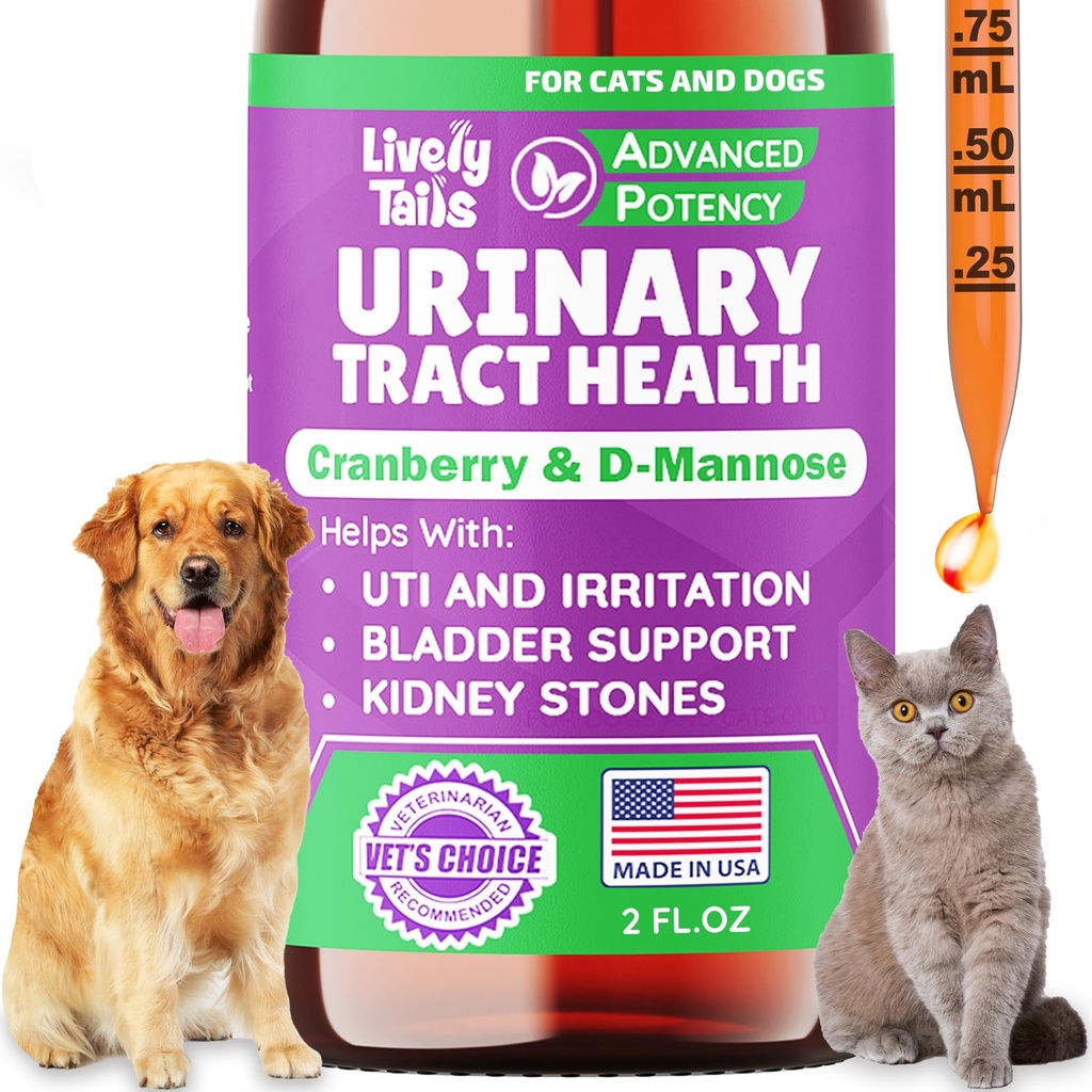 Natuurlijke hond & kat UTI behandeling met Cranberry & D-Mannose, Blaas, Nier, Incontinentie Ondersteuning, gezonde urinetrek voor honden, beste kat urinetrek infectie behandeling, gemakkelijk te gebruiken druppels, 2 oz