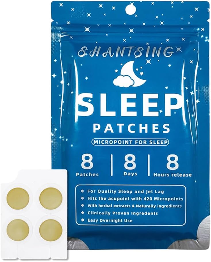 Slaap Patches voor volwassenen, Jat Lag slaaphulp Patches met 420 Hyaluronzuur Micropoints, Solliciteer op Yintang, Anmian Acupoint, continu gebruik vier weken, natuurlijke plantaardige ingrediënten, 8 Tellen