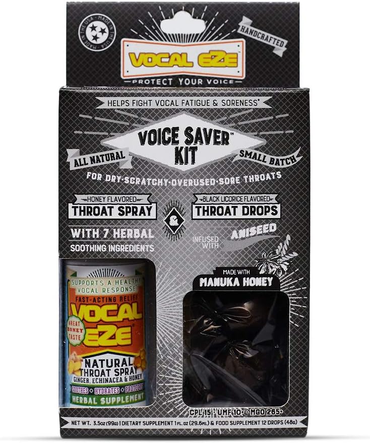 Vocal Eze Voice Saver Kit, Inclusief Vocal Herbal Throat Spray (1) en (12) Manuka Honey Drops 