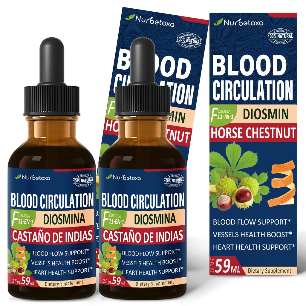 Pertes de circulation sanguine, supplément d'oxyde nitrique pour le débit sanguin, la pression et la santé cardiaque W/Horse Châtaigne extrait liquide. Castaño de Indias y Diosmina para la Circulacion y Varices. 4 oz