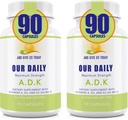 Our Daily Vites ADK Supplement - Vitamine A, D3 & K2 (als MK7) - Bone, Immune System Support - High Potency Vitamines with Non GMO Ingrediënten - Glutenvrije, sojavrije plantaardige Capsules 180 CT