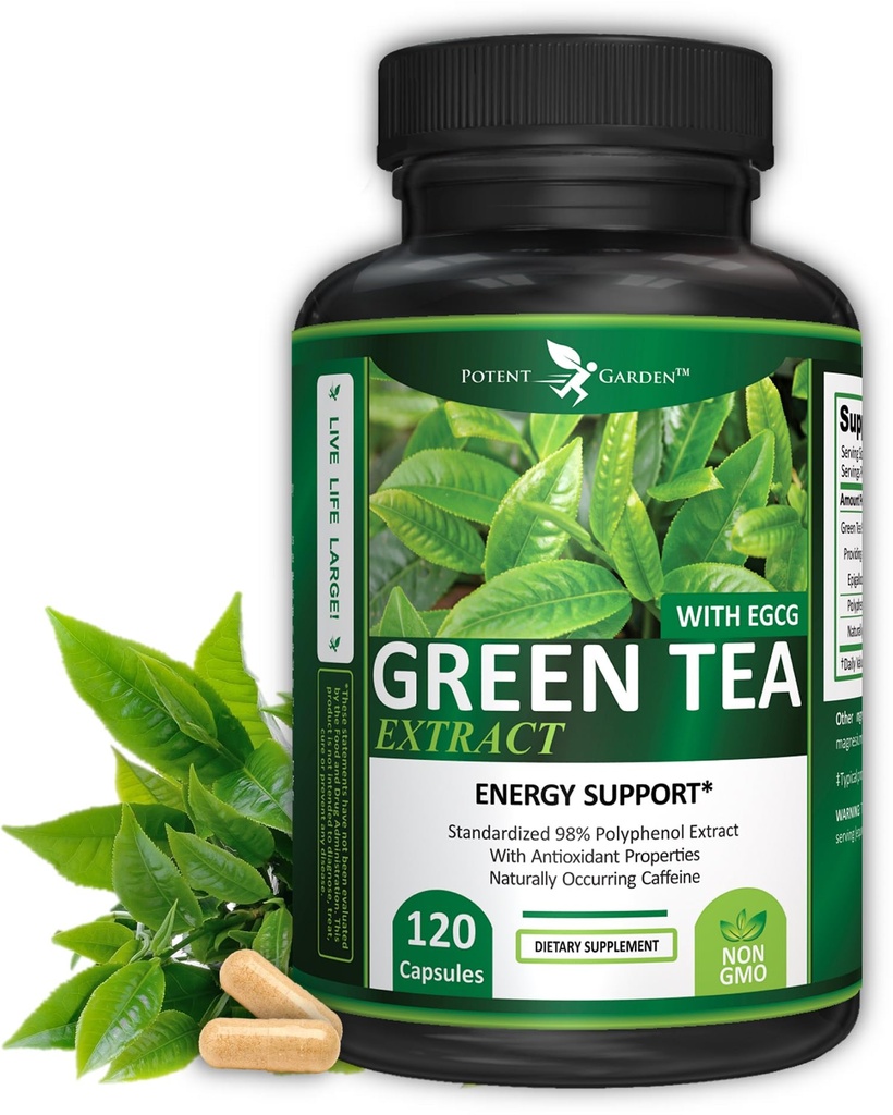 Potent Garden Green Tea Extract met EGCG Natural Energy, Mental Focus, Immune Support, Antioxidant en Gezond Hart Formule, Non-GMO 120 Green Tea Extract Capsules
