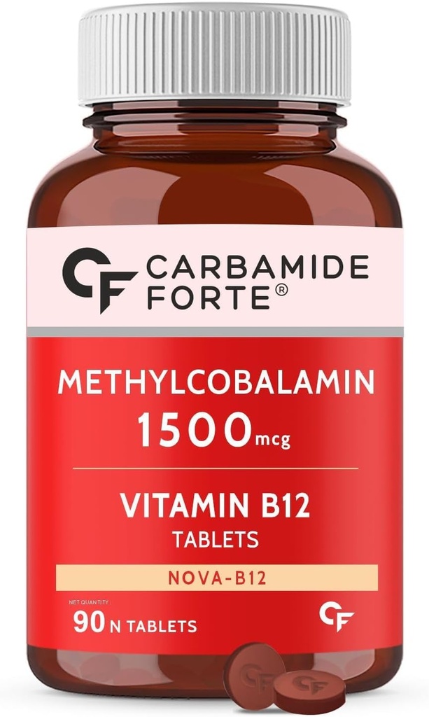Generieke Carb-Amide Forte vitamine B12 tabletten 1500mcg - actieve vorm van Methylcobalamine B12 supplement voor mannen en vrouwen- 90 Veg tabletten