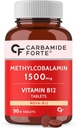 Generieke Carb-Amide Forte vitamine B12 tabletten 1500mcg - actieve vorm van Methylcobalamine B12 supplement voor mannen en vrouwen- 90 Veg tabletten