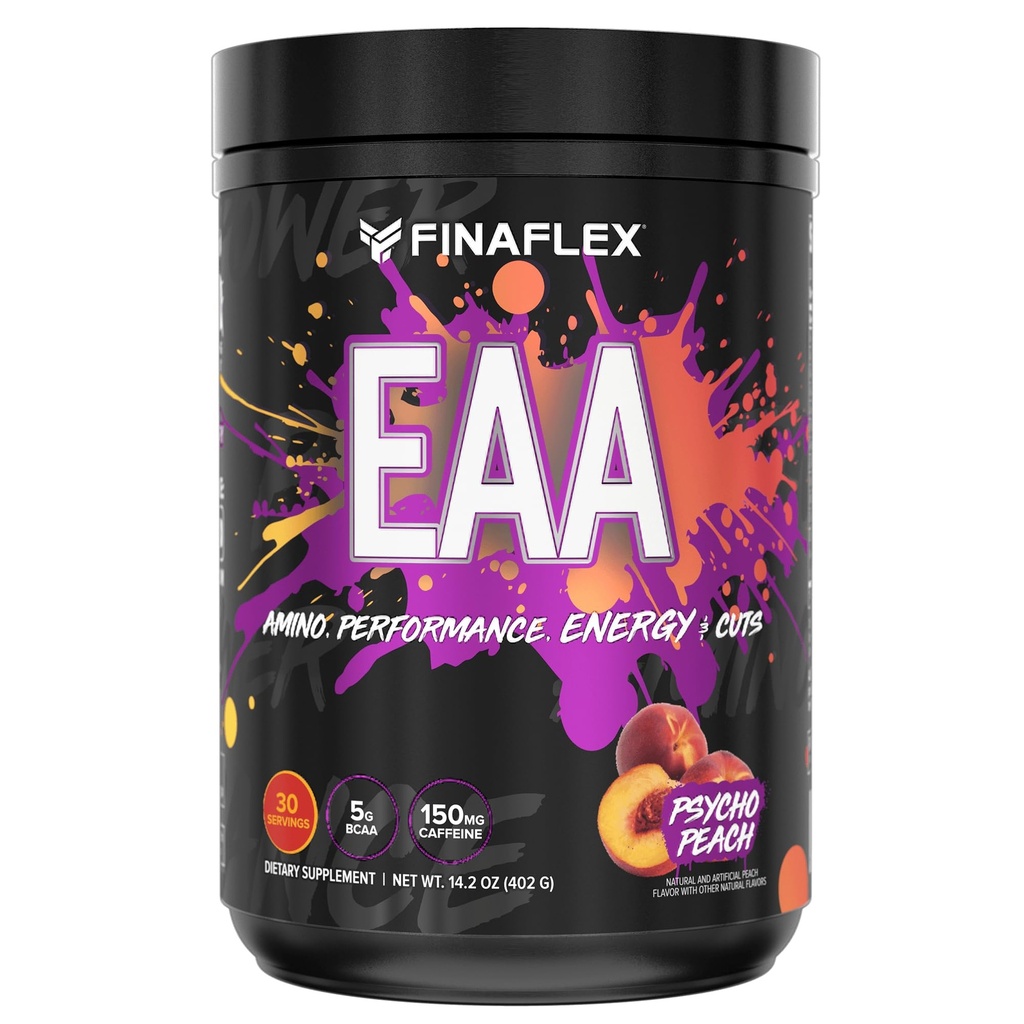FINAFLEX EAA, Psycho Perzik - 14.2 oz - Bevordert prestaties, energie en bezuinigingen - met BCAA's, L-Glutamine, L-Arginine, Acetyl-L-Carnitine & Cafeïne - 30 porties