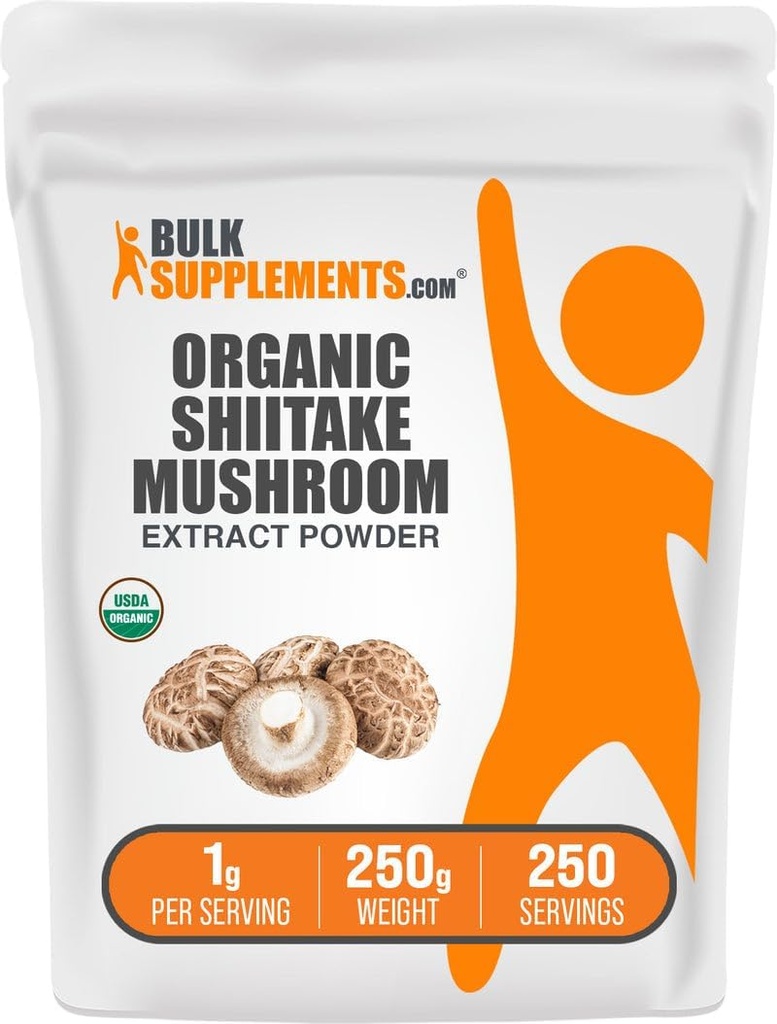 BulkSupplements.com Biologische Shiitake Mushroom Extract Poeder - Biologische Shiitake Mushroom Powder Supplement, Immune Support - Veganistisch & Glutenvrij, 1g per Serving, 250g (8.8 oz) (Pack of 1)