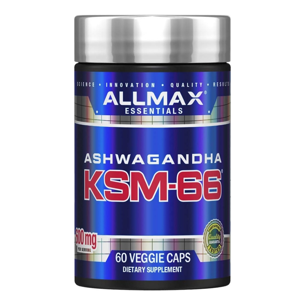 ALLMAX Essentials Ashwagandha KSM-66 (60 Veggie Caps) - Augmenter la force musculaire et la récupération - Non-OGM, sans gluten - 30 portions