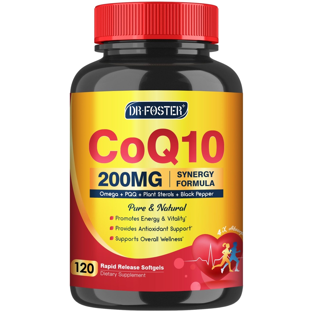CoQ10 200 mg Softgels met vitamine E & Omega 3-6 -9 & PQQ - High Absorptie Coenzyme Q10 met Bioperine 