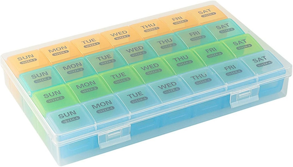 Organisateur mensuel de pilules 1 fois par jour avec le cas DustProof, extra grand 4 semaines Pill Box Une fois par jour, 28 jours Pill Container 1 par jour, cas hebdomadaire de vitamine, organisateur de médecine quotidienne pour l'huile de poisson