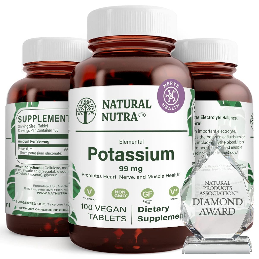 Natuurlijke Nutra Elemental Kalium Gluconaat 99 mg Dieetsupplement 